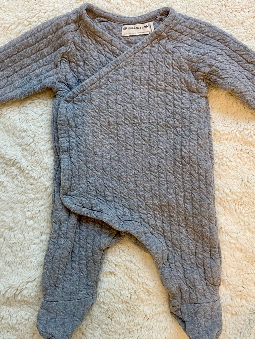 Monica + Andy Organic Cotton Quilted Romper Grey Footed One-Piece / 3-6M